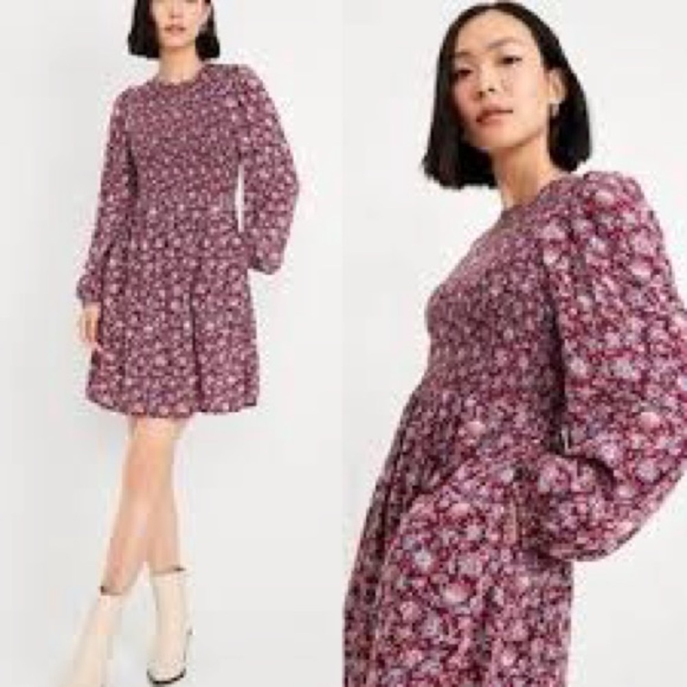 OLD NAVY Fit & Flare Long-Sleee Mini Dress